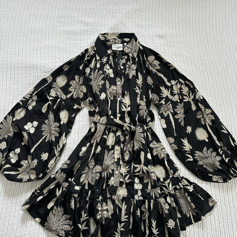Floral Black and Cream Mini Dress
